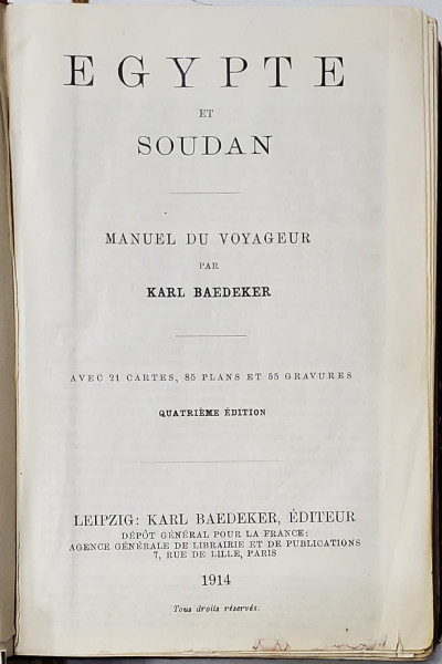 EGYPTE ET SOUDAN MANUEL DUI VOYAGEUR Par KARL BAEDEKER 1914