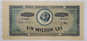 BANCNOTA DE UN MILION LEI , EMISA DE BANCA NATIONALA A ROMANIEI , DESENATA de S. ZAINEA , DATATA 16 APRILIE 1947