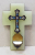 CRUCIFIX DIN BRONZ AURIT CU EMAIL POLICROM , MONTAT PE ALABASTRU , PERIOADA INTERBELICA