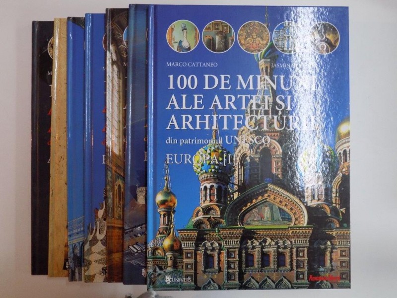 100 DE MINUNI ALE ARTEI SI ARHITECTURII DIN PATRIMONIUL UNESCO  de MARCO CATTANEO , JASMINA TRIFONI 2002 * SET DE SAPTE VOLUME