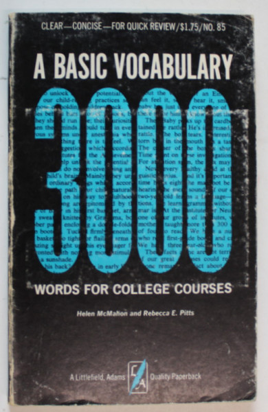 A BASIC VOCABULARY 3000 WORDS FRO COLLEGE COURSES by HELEN McMAHON and REBECCA E. PITTS , 1966