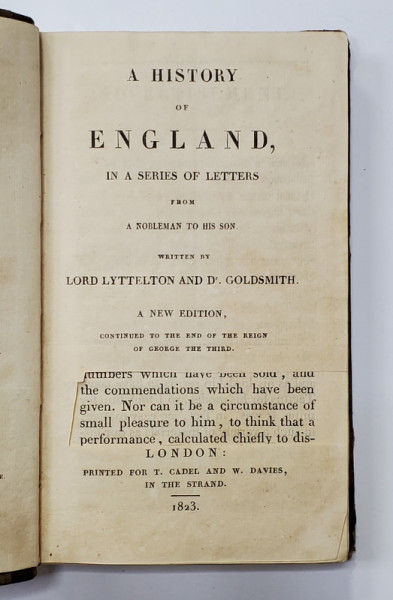 A HISTORY OF ENGLAND IN A SERIES OF LETTERS FROM A NOBLEMAN TO HIS SON WRITEN BY LORD LYTTELTON AND DR. GOLDSMITH - LONDON, 1823