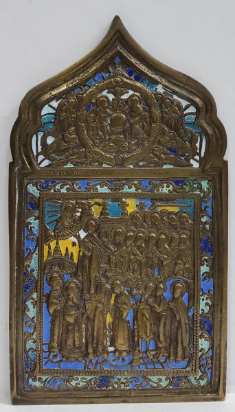 Acoperamantul Maicii Domnului, Icoana din bronz cu email, Scoala Rusa, Secol XIX