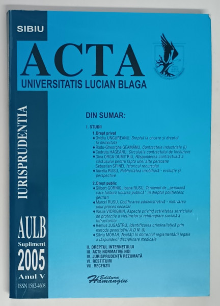 ACTA UNIVERSITATIS LUCIAN BLAGA , AULB , SUPLIMENT , ANUL V , 2005