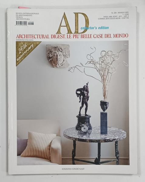 AD , ARCHITECTURAL DIGEST . LE PIU BELLE CASE DEL MONDO , EDITIE IN LIMBA ITALIANA , MARZO , 2001, 20 th ANNIVERSARY