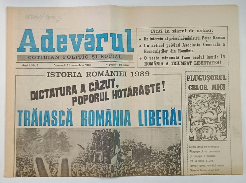 ADEVARUL , COTIDIAN POLITIC SI SOCIAL , 31 DECEMBRIE , 1989