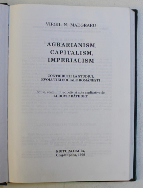 AGRARIANISM,CAPITALISM,IMPERIALISM-VIRGIL N. MADGEARU  1999