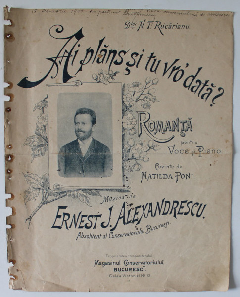 AI PLANS SI TU VRO 'DATA ? , ROMANTA , CUVINTE de MATILDA PONI , MUZICA de ERNEST J. LAEXANDRESCU , SFARSITUL SEC. XIX , PARTITURA