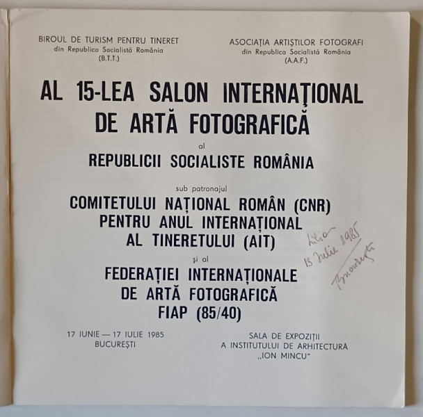 AL 15 - LEA SALON INTERNATIONAL DE ARTA FOTOGRAFICA AL REPUBLICII SOCIALISTE ROMANIA , 1985