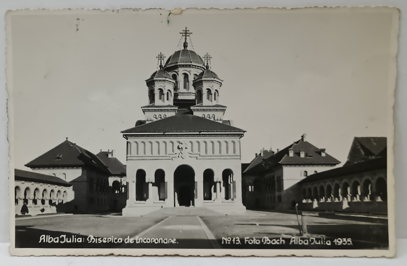 ALBA IULIA , BISERICA DE INCORONARE , FOTO . BACH , FORMAT CARTE POSTALA , 1935
