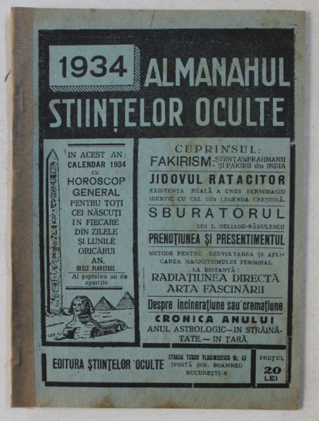 ALMANAHUL STIINTELOR OCULTE PE ANUL 1934