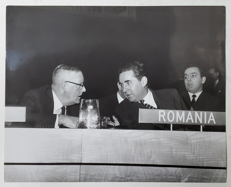 AMBASADORUL MIHAIL HASEGANU INTR- O DISCUTIE CU AMBASADORUL IRLANDEI , BOLLAND , LA CONSILIUL DE SECURITATE O.N.U. , FOTOGRAFIE , ANII ' 60