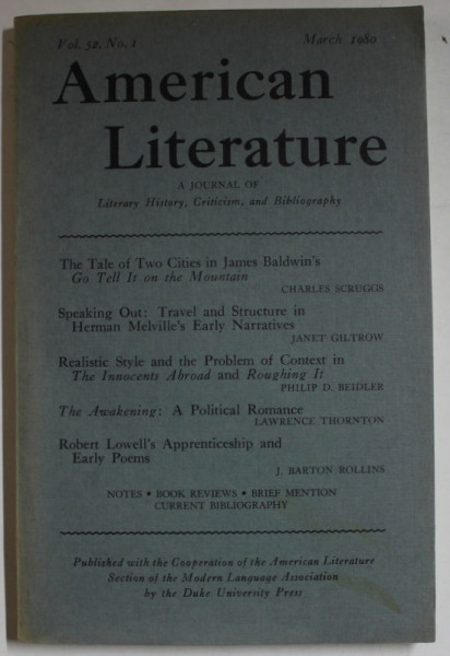 AMERICAN LITERATURE , A JOURNAL OF LITERARY HISTORY , CRITICISM , AND BIBLIOGRAPHY , NO. 1 , MARCH , 1980