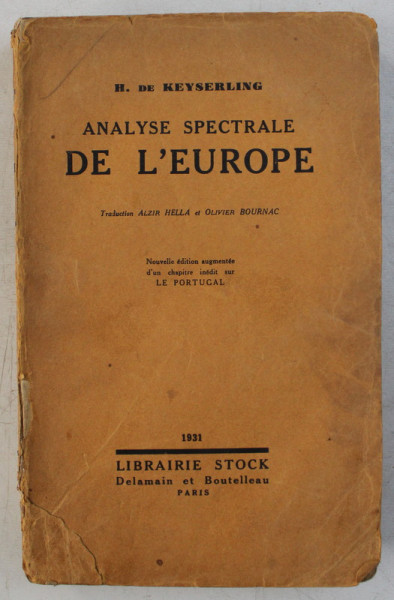 ANALYSE SPECTRALE DE L'EUROPE par H. DE KEYSERLING  1931