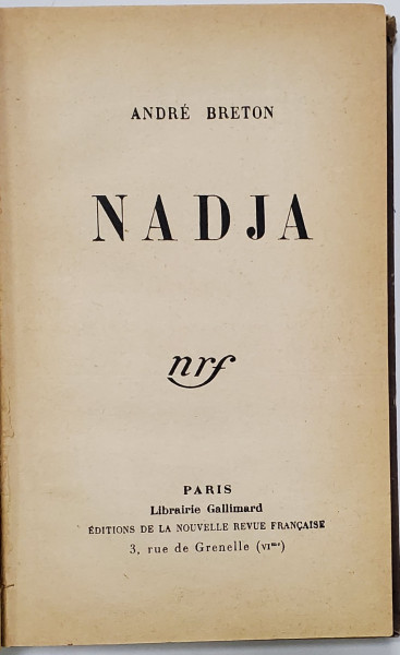 Andre Breton, Nadja - Paris, 1928