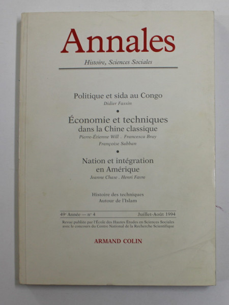 ANNALES HISTOIRE , SCIENCES SOCIALES , 49 e ANNEE , No . 4 , JUILLET - AOUT 1994