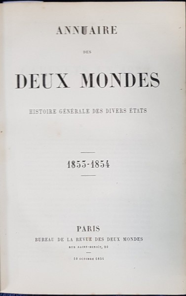 ANNUAIRE DES DEUX MONDES, HISTOIRE GENERALE DES DIVERS ETATS 1853-1854 - PARIS, 1854