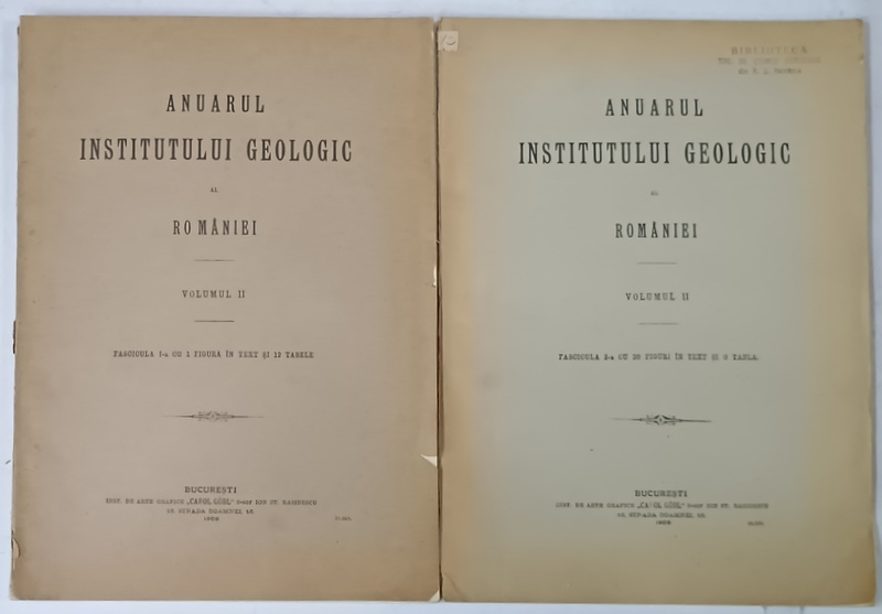 ANUARUL INSTITUTULUI GEOLOGIC AL ROMANIEI , VOLUMUL II , FASCICULELE I - II , 1908 -1909