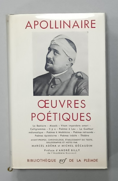 APOLLINAIRE , OEUVRES POETIQUES , BIBLIOTHEQUE DE LA PLEIADE , EDITIE DE LUX PE HARTIE DE BIBLIE , LEGATURA PIELE , 1965
