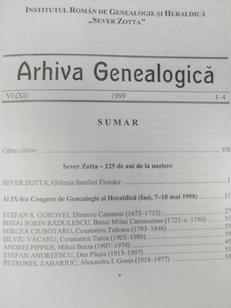 ARHIVA GENEALOGICA  1999