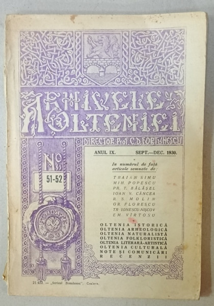 ARHIVELE OLTENIEI , ANUL IX , NR. 51 -52 , SEPT. - DEC. 1930