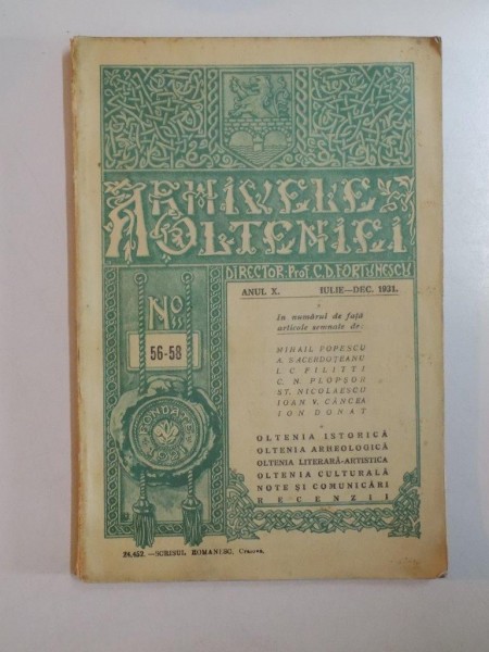 ARHIVELE OLTENIEI, ANUL X, NR 56-58, IULIE-DEC 1931