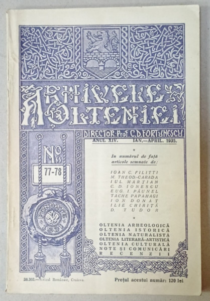 ARHIVELE OLTENIEI , ANUL XIV , NR. 77 - 78  , IANUARIE - APRILIE , 1935