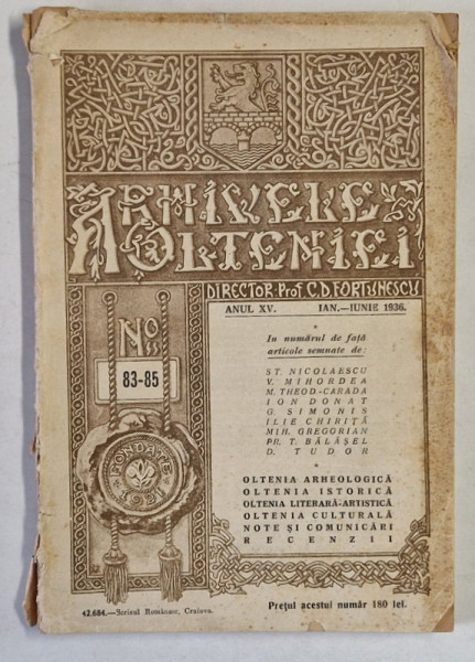 ARHIVELE OLTENIEI, ANUL XV, NR. 83-85, IAN-IUNIE 1936