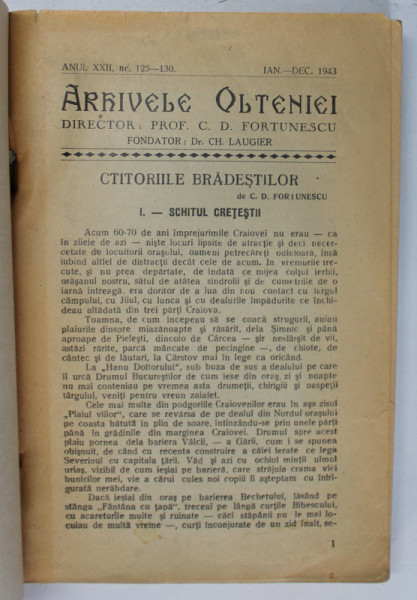 ARHIVELE OLTENIEI , ANUL XXII , NR. 125-130 , IAN-DEC 1943 *COPERTA FATA REFACUTA