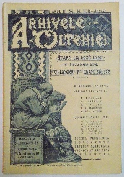 ARHIVELE OLTENIEI , SUB DIRECTIUNEA D-LOR DR. CH. LAUGIER , PROF. C.D. FORTUNESCU ANUL III , NR. 14 , IULIE-AUGUST , 1924