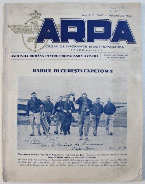 ARPA - ORGAN DE INFORMATIE SI DE PROPAGANDA  - APARE LUNAR - ANUL III , NO. 5-6-7 - mai - iunie  - iulie , 1935