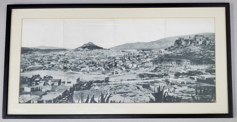 ATENA , FOTOGRAFIE PANORAMICA , INCEPUTUL SEC. XX , CU PASPARTU SI RAMA