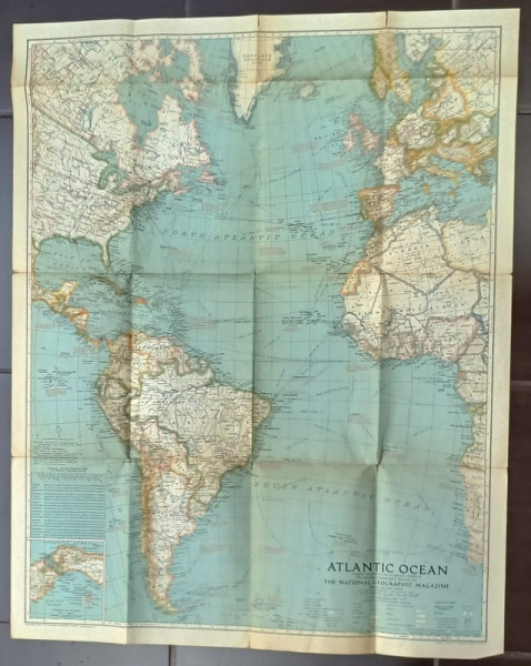 ATLANTIC OCEAN , HARTA CU DENUMIRI IN LIMBA ENGLEZA , 1939