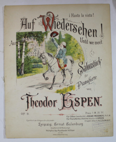 AUF WIEDERSEHEN ! SALONSTUCK FUR PIANOFORTE von THEODOR ESPEN , CCA. 1900 , PARTITURA