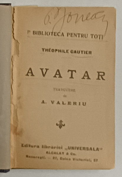 AVATAR / MOARTA INAMORATA de THEOPHILE GAUTIER , COLEGAT DE DOUA CARTI , EDITII IINTERBELICE