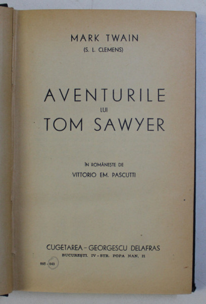 AVENTURILE LUI TOM SAWYER de MARK TWAIN , 1940