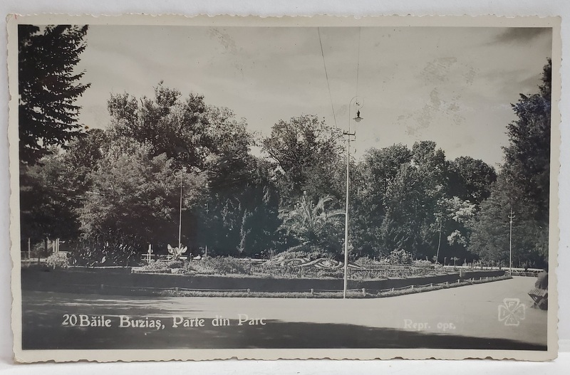 BAILE BUZIAS , PARTE DIN PARC , FOTOGRAFIE TIP CARTE POSTALA , 1942, CU STAMPILA CENZURII DIN TIMISOARA