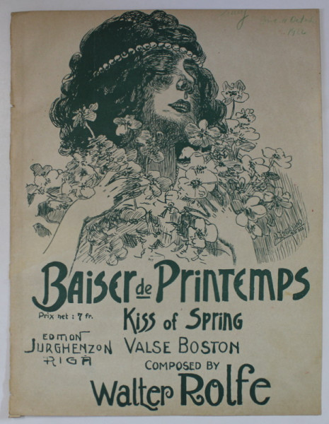 BAISER DE PRINTEMPS , VALSE BOSTON , composed by WALTER ROLFE , 1922 , PARTITURA