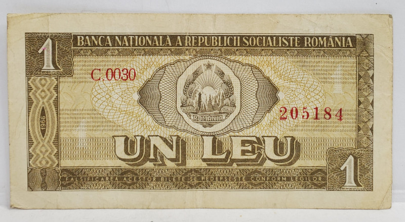 BANCNOTA 1 LEU, REPUBLICA SOCIALISTA ROMANIA , 1966