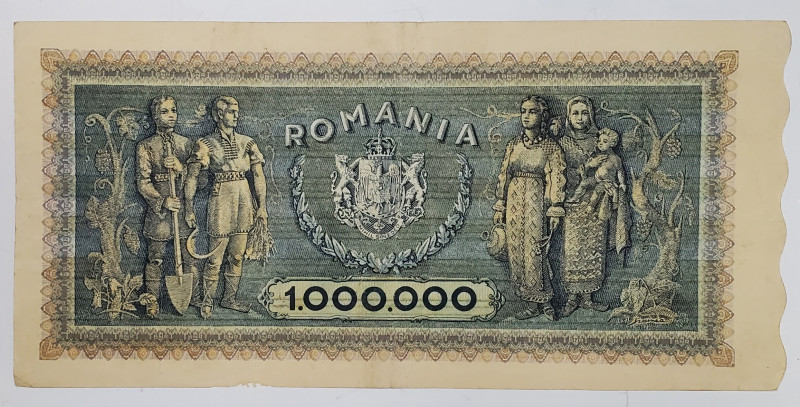 BANCNOTA DE UN MILION LEI , EMISA DE BANCA NATIONALA A ROMANIEI , DESENATA de S. ZAINEA , DATATA 16 APRILIE 1947