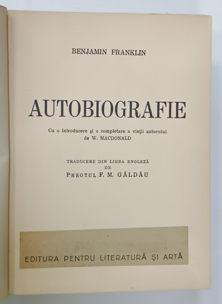 BENJAMIN FRANKLIN , AUTOBIOGRAFIE , 1942