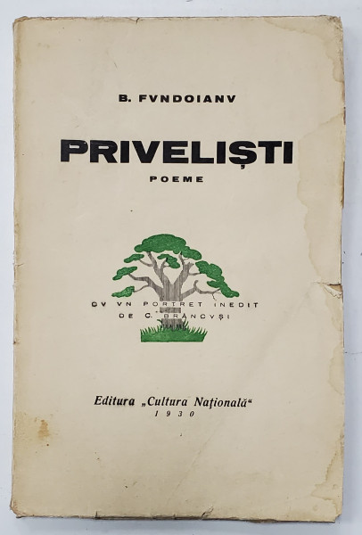 BENJAMIN FUNDOIANU, PRIVELISTI, POEME, 1930 CU UN PORTRET DE C. BRANCUSI