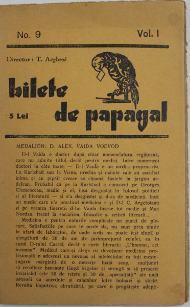 BILETE DE PAPAGAL , NR. 9 , VOL. I  , director TUDOR ARGHEZI , INTERBELICA