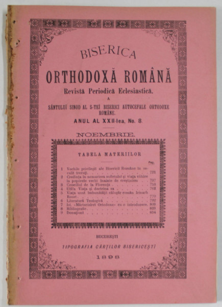 BISERICA ORTHODOXA ROMANA , REVISTA PERIODICA ECLESIASTICA A SANTULUI SINOD AL S-TEI BISERICI AUTOCEFALE ORTODOXE ROMANE , ANUL AL XXII - LEA , NO, 8 , NOEMBRIE , 1988