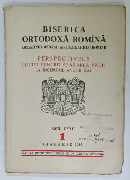 BISERICA ORTODOXA ROMANA , BULETINUL OFICIAL AL PATRIARHIEI ROMANE , NR. 1 , 1954