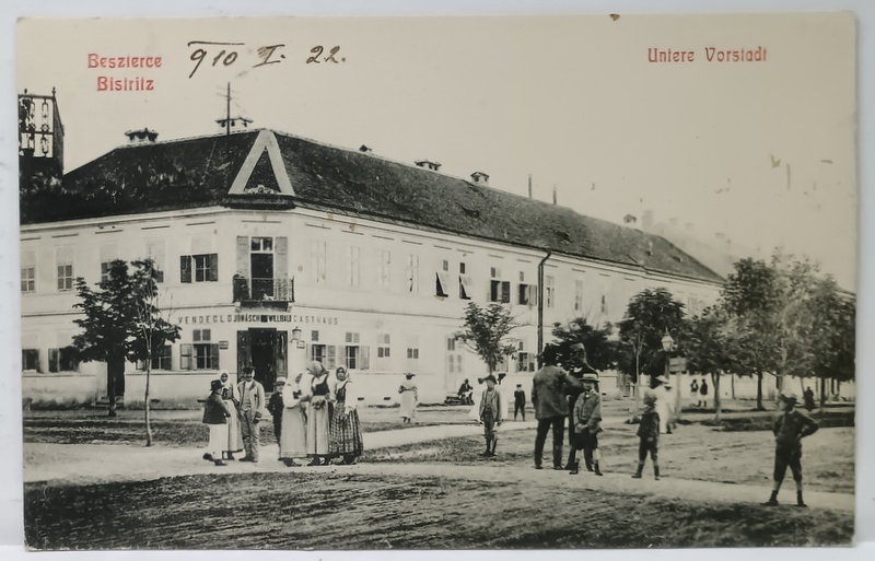 BISTRITA , NASAUD , SUBURBIILE DE JOS , IN STANGA CASA DE OASPETI JONASCH WILLIBALD , CARTE POSTALA , 1910