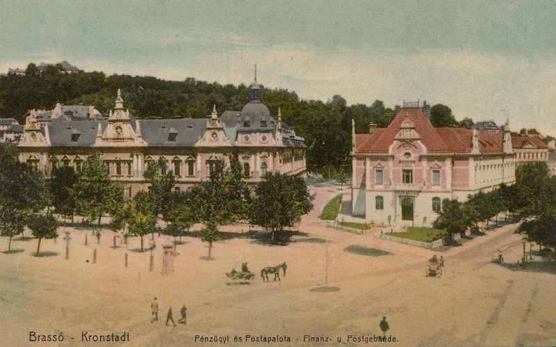 BRASOV - CLADIREA POSTEI , CARTE POSTALA ILUSTRATA , POLICROMA, CIRCULATA , DATATA 1911