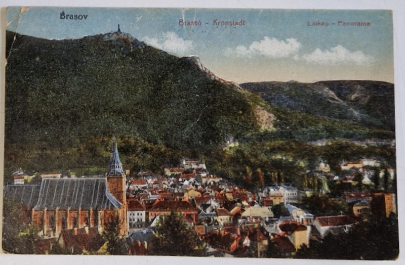 BRASOV , PANORAMA CU BISERICA NEAGRA IN PRIM PLAN , CARTE POSTALA , 1923