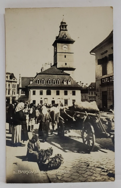 BRASOV , ZI DE TARG IN PIATA SFATULUI , FOTOGRAFIE TIP CARTE POSTALA , 1931