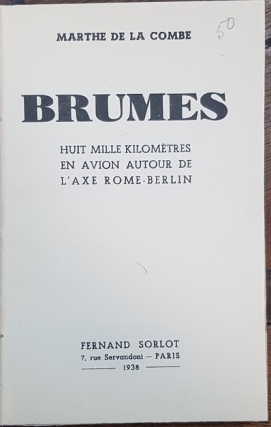 BRUMES, MARTHE DE LA COMB -  PARIS 1938